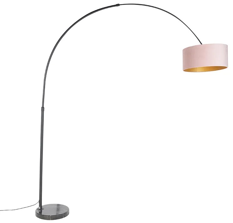 Lampa łukowa czarna z abażurem z aksamitu różowego ze złotem 50 cm - XXL