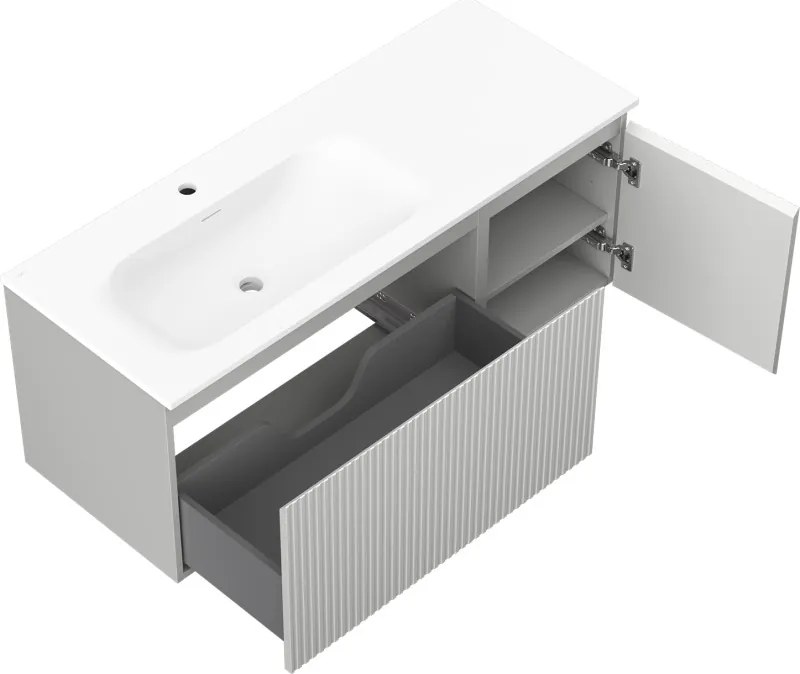 Mexen Rivel szafka łazienkowa 120 cm z umywalką Vela lewą, 1S, 1D, ryflowana, szara mat/biała mat - 91A23-12047-3-BBFF62-W23L01