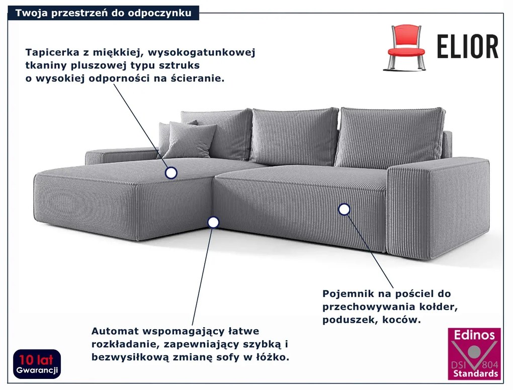 Szary rozkładany narożnik z funkcją spania P8-D47