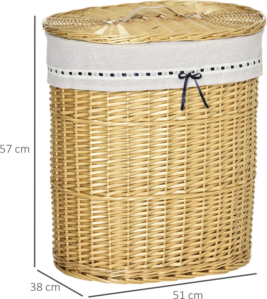 HOMCOM Kosz na pranie z wikliny, pleciony pojemnik na pranie z pokrywką