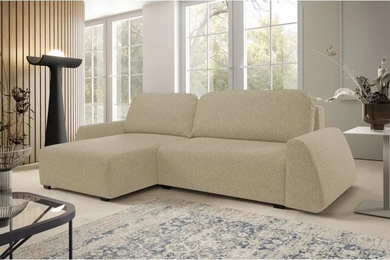 Narożnik ALMI Lewostronny z funkcją spania, wolnostojący tkanina EXCITE ME 04 Cappucino