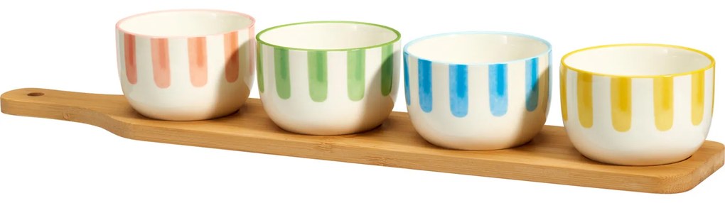 Zestaw miseczek na przekąski FIKA, 4 x 125 ml, bambusowa taca z uchwytem