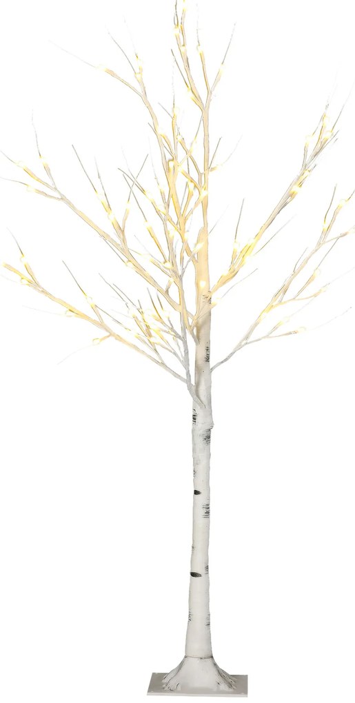 HOMCOM Sztuczne Drzewo, Sztuczna Brzoza z Oświetleniem LED, Ciepłobiałe, Realistyczna Biała Kora, 17Dł x 17Szer x 120Wys cm