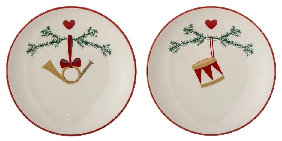Kremowe kamionkowe talerze deserowe ze świątecznym motywem zestaw 2 szt. ø 16 cm Yule – Bloomingville
