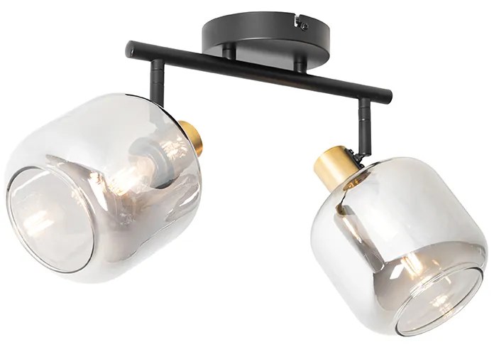 Plafon z reflektorami czarny ze złotem z dymionym szkłem 2-światła - Zuzanna