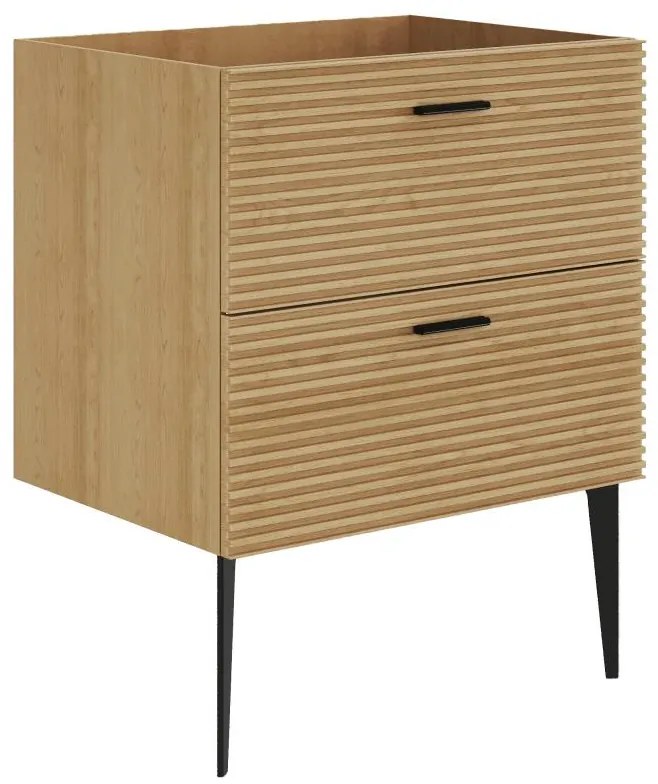 Szafka pod umywalkę rowkowana na nóżkach - 2 szuflady - Jasny naturalny - 60 cm - SARONE