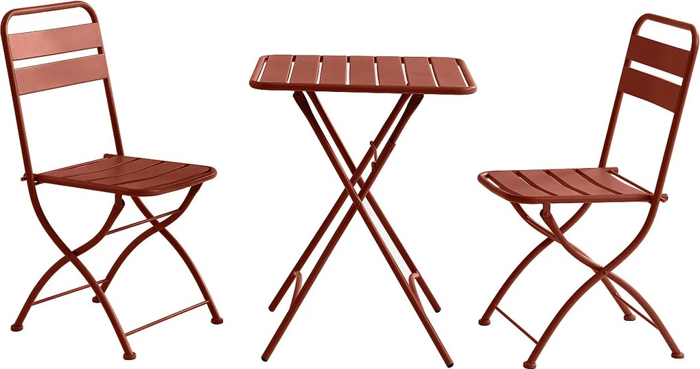 Zestaw mebli jadalnianych ogrodowych składanych z metalu - stolik o szer. 60 cm i 2 składane krzesła - Terakota - MIRMANDE marki MYLIA