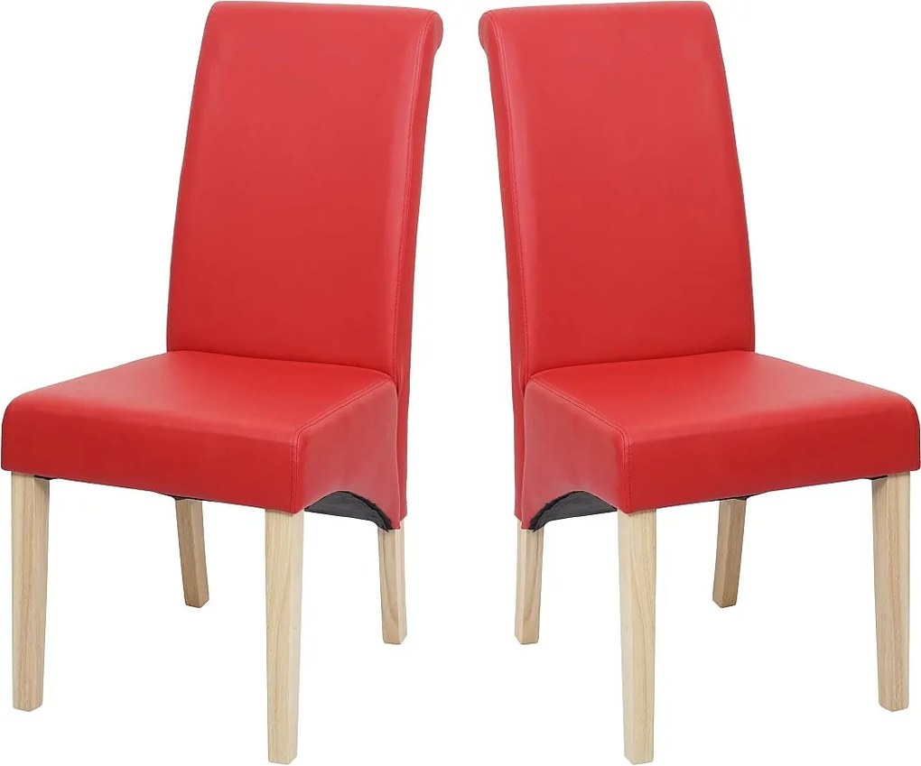 Krzesło do jadalni Cesena (zestaw 2 sztuk),  sztuczna skóra matowa, czerwony, jasne nóżki