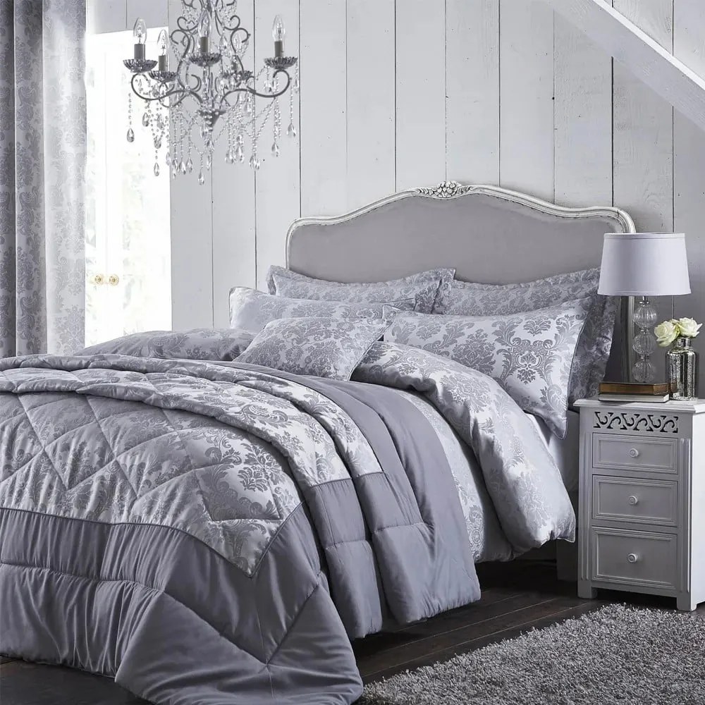 Szara adamaszkowa pościel dwuosobowa 230x220 cm Damask Jacquard – Catherine Lansfield