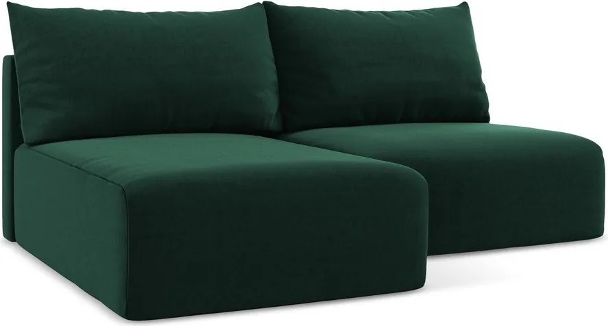 Ciemnozielony aksamitny rozkładany/ze schowkiem narożnik (lewostronny/z szezlongiem) Kalena – Makamii