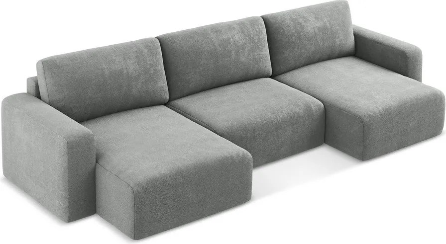 Szary rozkładany/ze schowkiem narożnik z tkaniny szenilowej (w kształcie litery U) Kona – Makamii