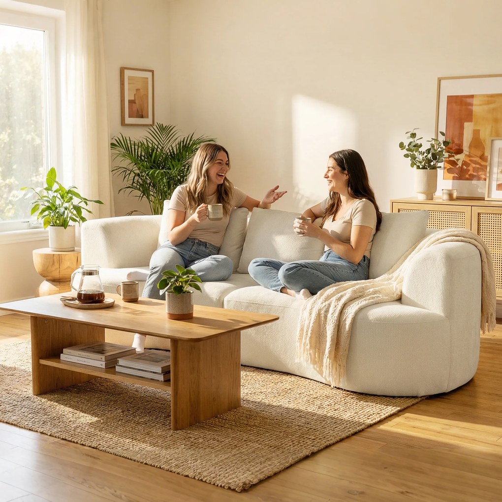 HOMCOM Sofa 3-osobowa, 260 cm sofa chenille z szerokim siedziskiem, sprężyny kieszeniowe, pianka o wysokiej gęstości, 3 poduszki, kremowa biel | Aosom PL