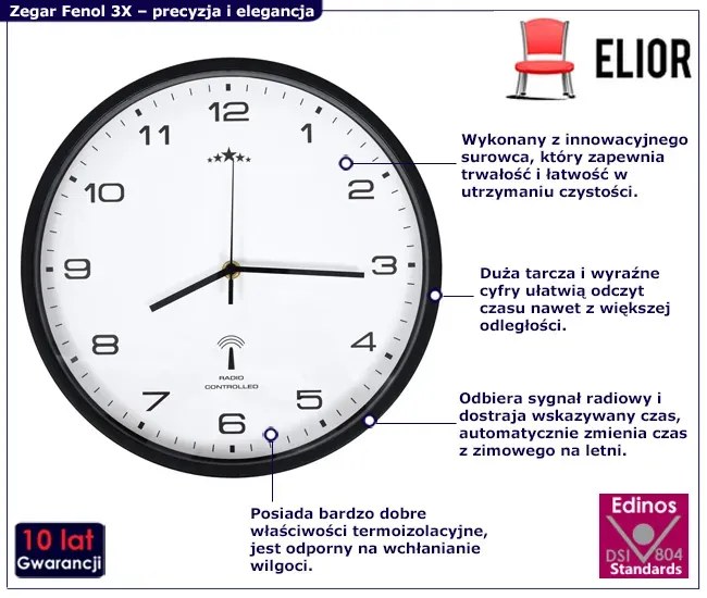 Wiszący zegarek ścienny 31 cm biały + czarny Ellis 3X x