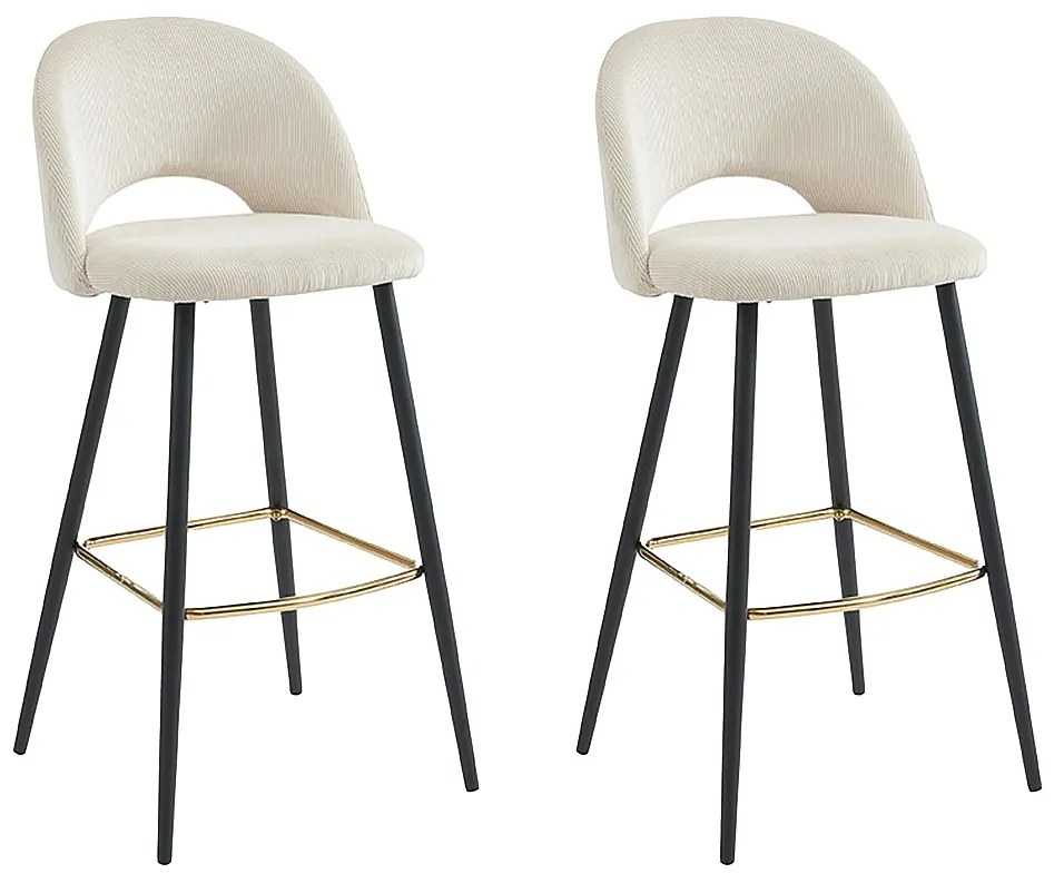 Zestaw 2 stołków barowych ze sztruksu i metalu - Kremowy - FINCHY Pascala Morabito