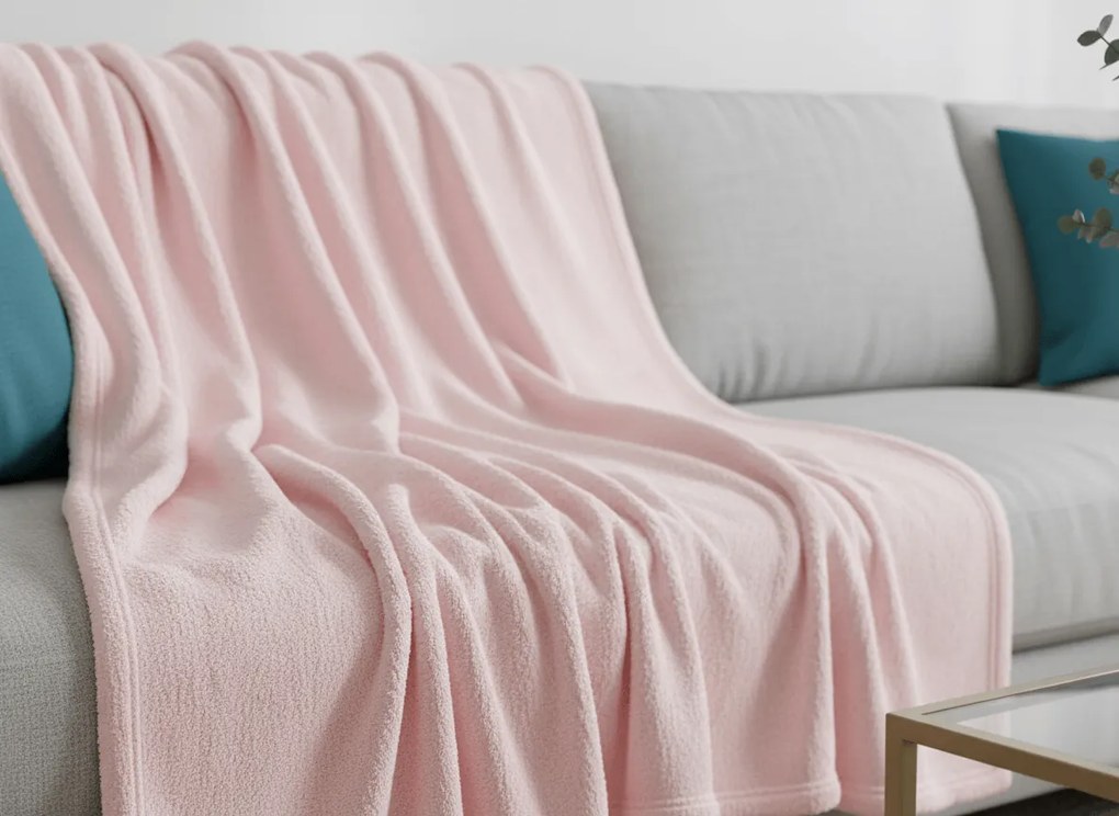 Mikropluszowy koc SOFT, jasnoróżowy Rozmiar: 200 x 220 cm
