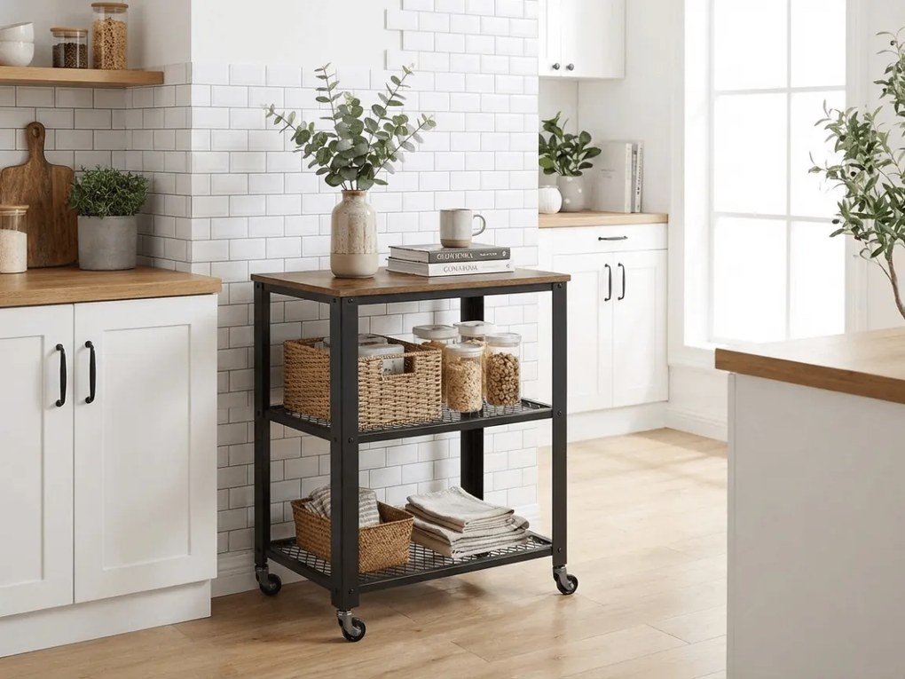 Stolik pomocniczy na kółkach TAYLOR 60x40 cm, rustykalny brązowy