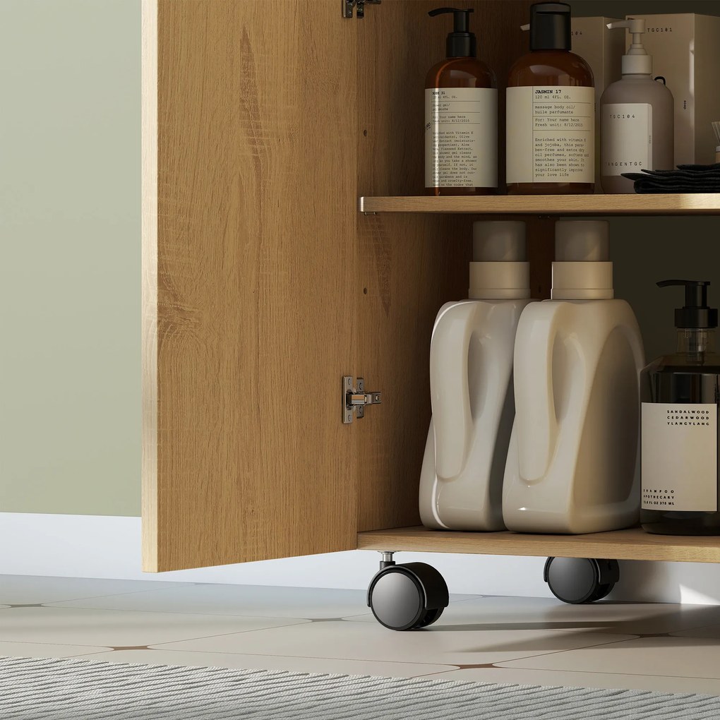 HOMCOM Szafka podumywalkowa do łazienki, 3-stopniowa półka, kółka, drewno