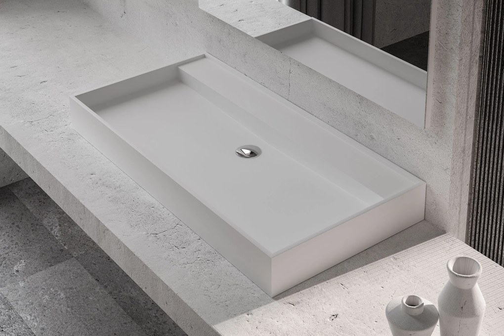 Umywalka ścienna TWG12Odlew mineralny - Biały mat - 90 x 45 x 11 cm