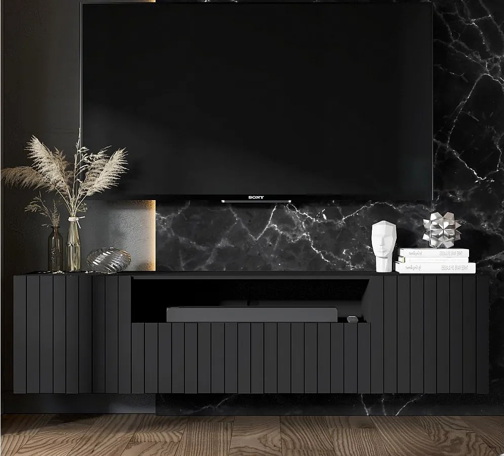 Szafka RTV TAL 2D1K 2 150cm wisząca czarna mat