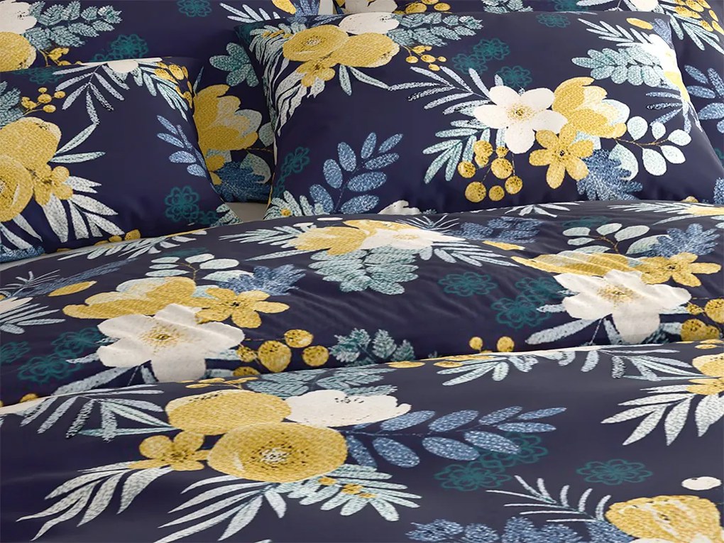 PrzytulneMieszkanie.pl PrzytulneMieszkanie.pl Pościel z mikrofibry FLOWERISH ciemnoniebieska Rozmiar pościeli: 70 x 90 cm | 140 x 200 cm