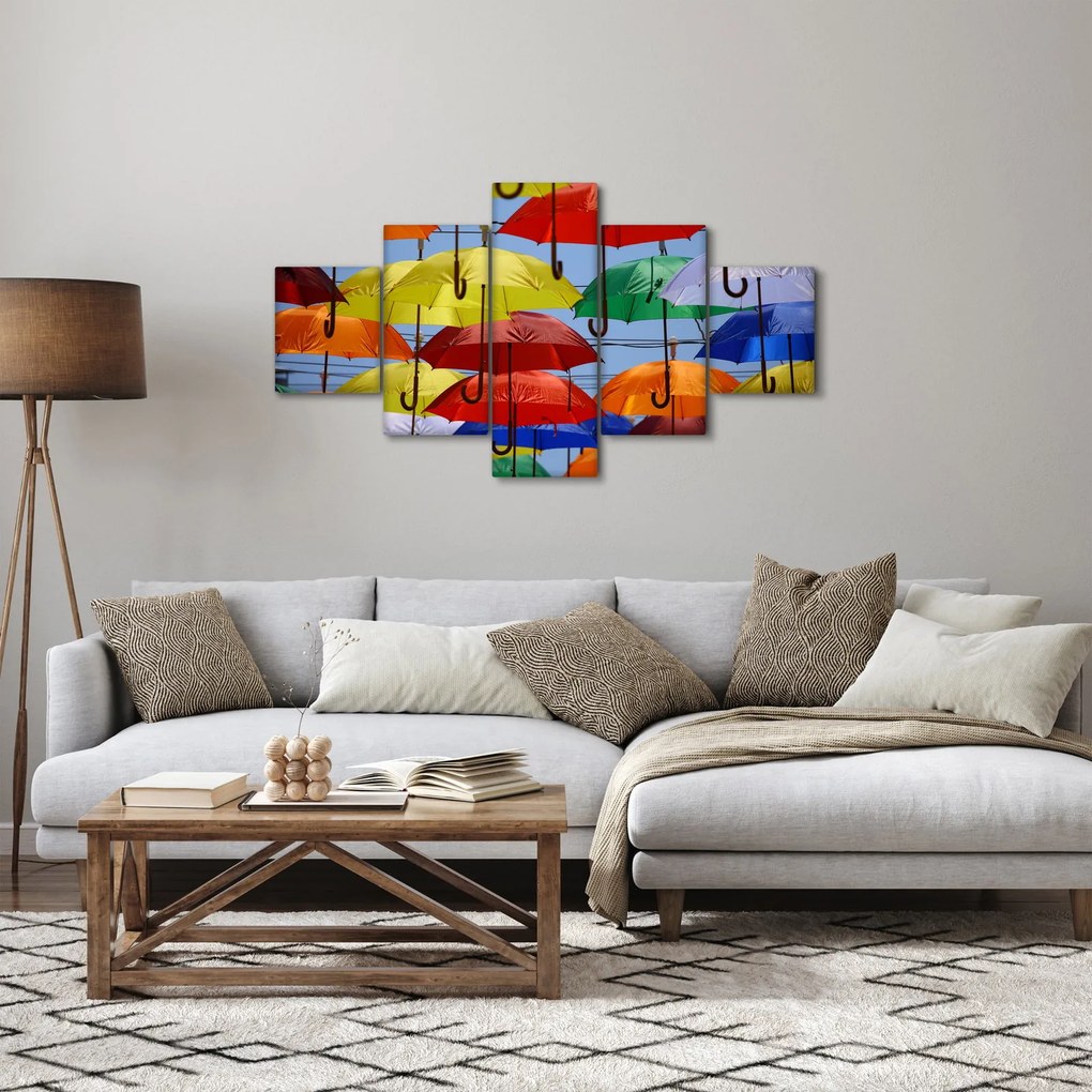 Obraz kolorowych parasoli (125x70 cm)