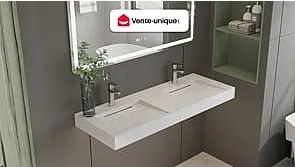 Podwójna umywalka podwieszana KODIAK z twardego materiału marmuropodobnego w kolorze białym – 120,2 × 45,2 × 8 cm (dł. × szer. × wys.)