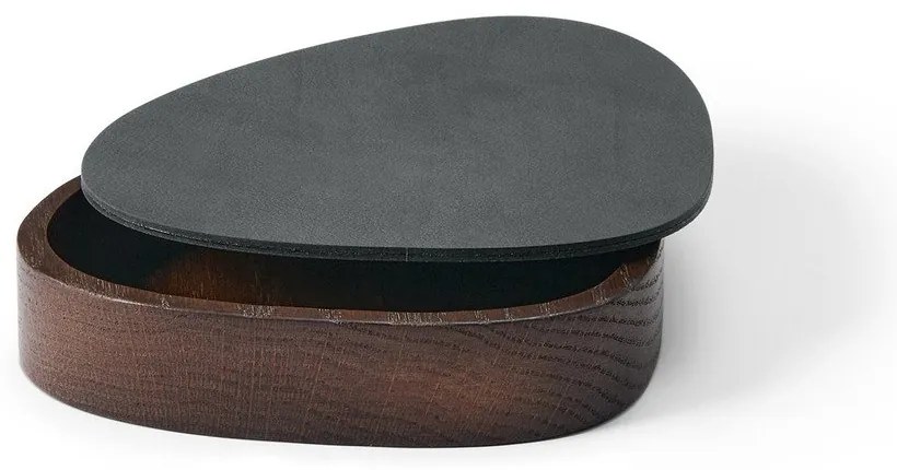 Antracytowo-brązowy drewniany/ze skóry ekologicznej pojemnik dekoracyjny z pokrywką 14x12,5x3,5 cm Curve Nupo – LIND DNA