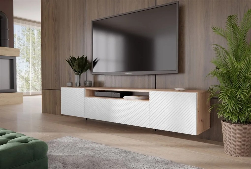 Szafka RTV wisząca CAVA 200 cm do Salonu pod Telewizor - Dąb artisan