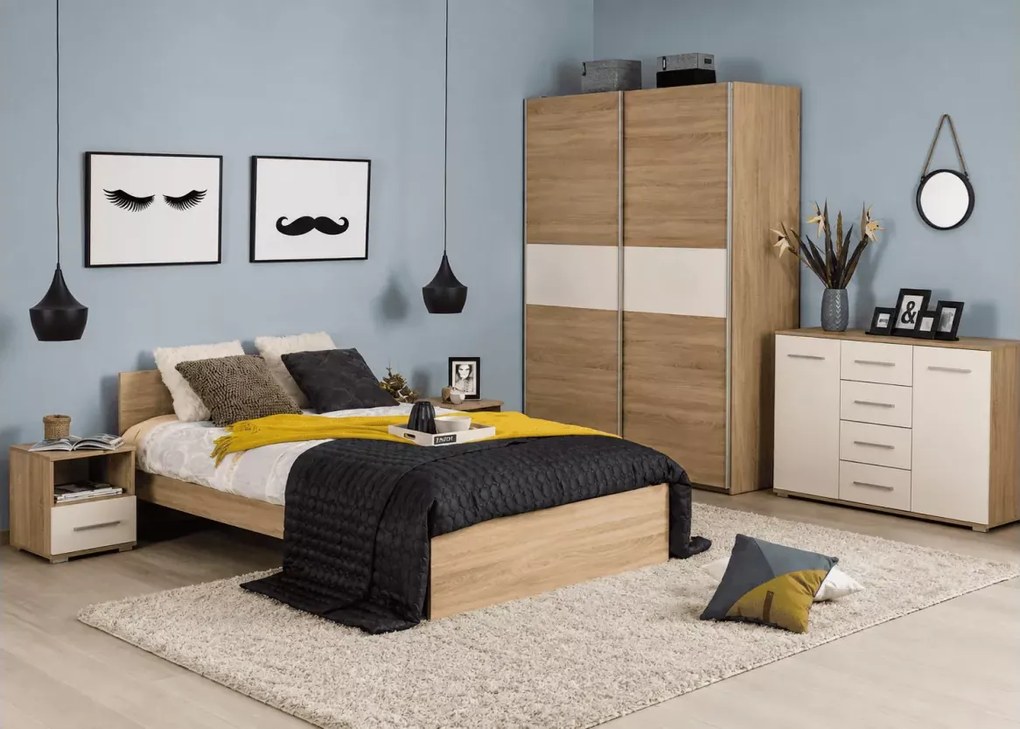 MOBI LOZ-120 Łóżko Jednoosobowe 120x200 cm – Kolor Biały / Dąb Sonoma – Nowoczesny Styl Młodzieżowy