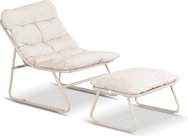 Fotel Ogrodowy KALISTA z Podnóżkiem Beżowy Nowoczesny