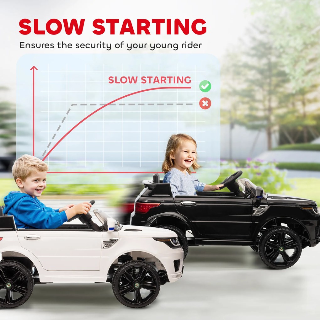 HOMCOM Elektryczny SUV dla dzieci z bezpiecznym pasem pilotem i funkcjami świetlnymi oraz muzycznymi Czarny pojazd do 5 kmh | Aosom PL