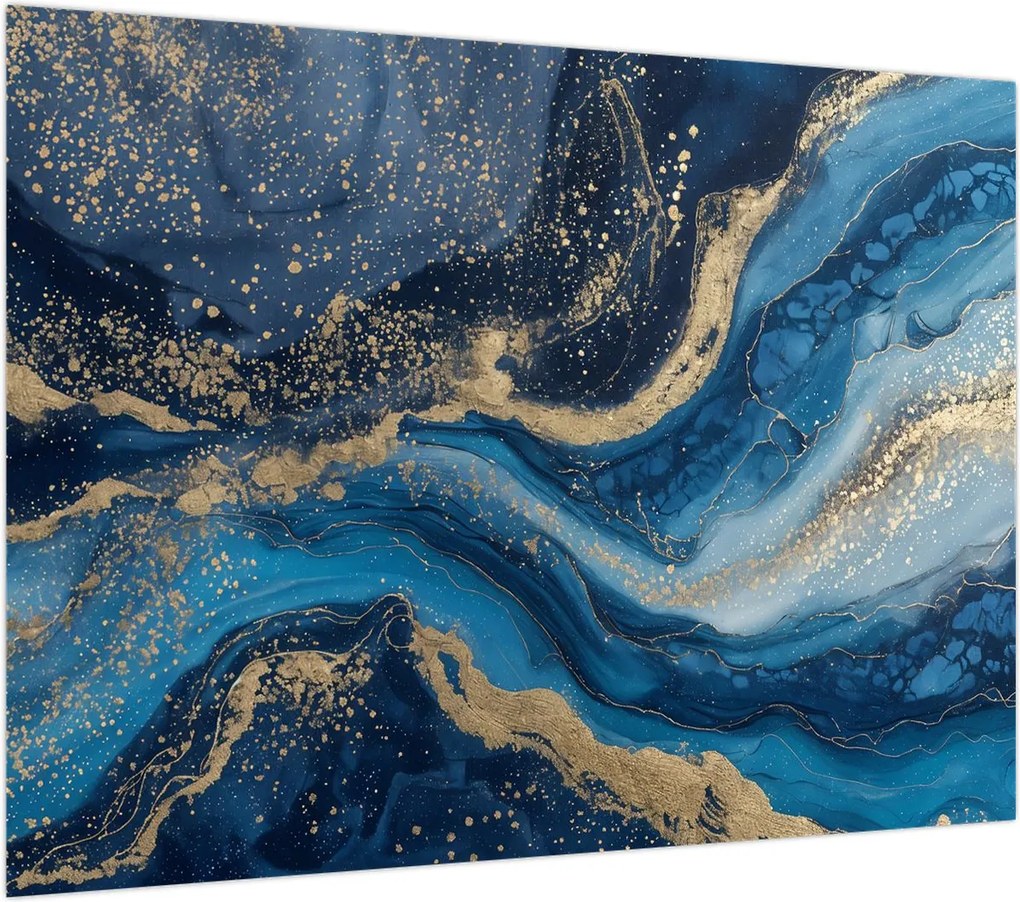 Obraz - Abstrakcyjny niebiesko-złoty marmur (70x50 cm)