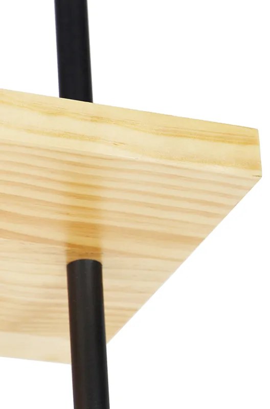 Industrialna lampa sufitowa czarna z drewnem 3-światłowa - ShelfPrzemysłowy Oswietlenie wewnetrzne