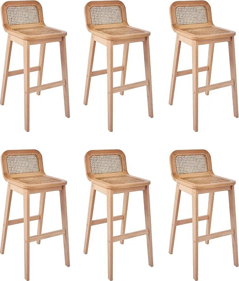 Zestaw dębowych krzeseł wyspowych i barowych z siedziskiem z trzciny 65 cm SANA
