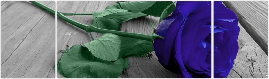 Obraz - Niebieska róża z zieloną łodygą (170x50 cm)