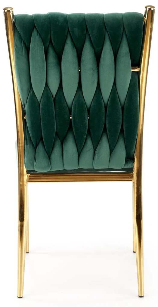 K436 krzesło ciemny zielony/złoty, glamour, warkocz, plecione, velvet