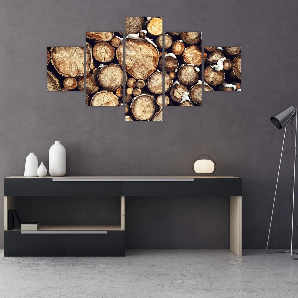 Obraz - Drewno w śniegu (125x70 cm)
