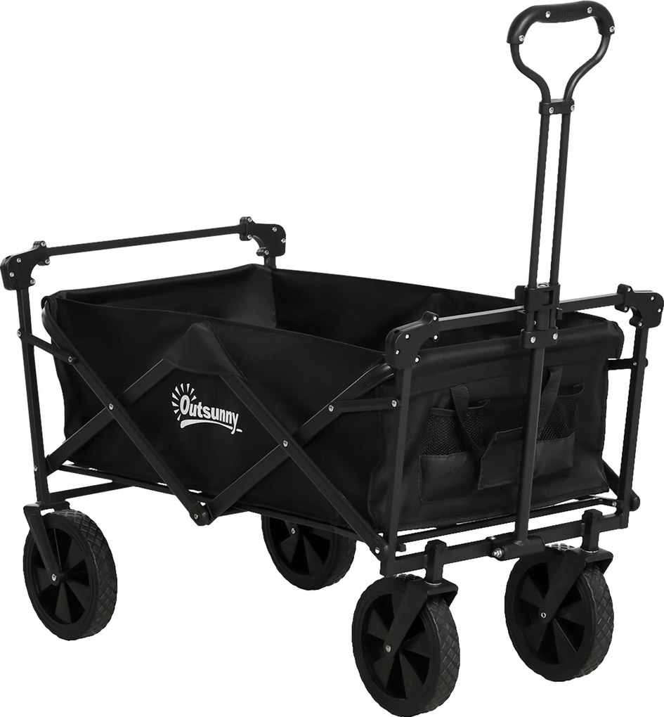 Outsunny Wózek Składany z Dachem, Wózek Transportowy z Uchwytem, Wózek Ogrodowy z Torbą, Wytrzymałość do 100 kg, Oxford, Czarny