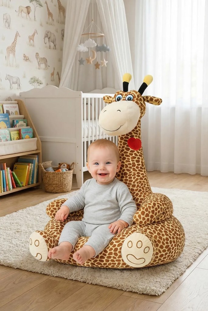 Brązowy fotelik dziecięcy pluszowy żyrafa G9-W24