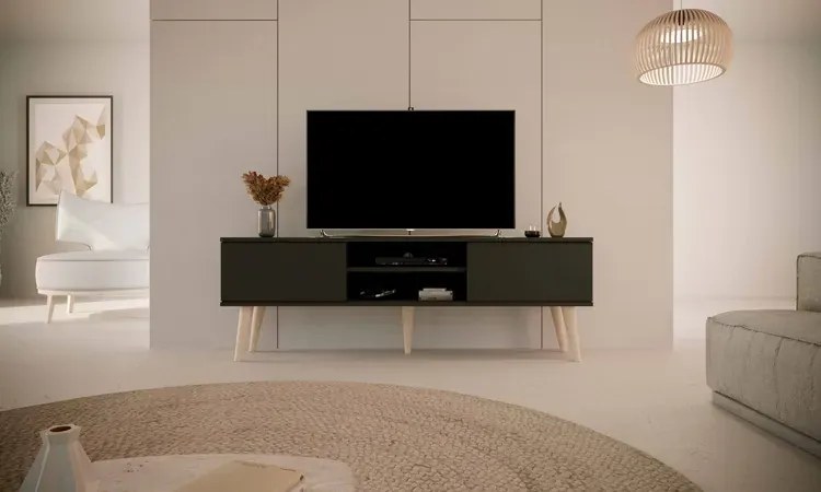 Czarna szafka RTV na nóżkach - Dubby 5X 160 cm