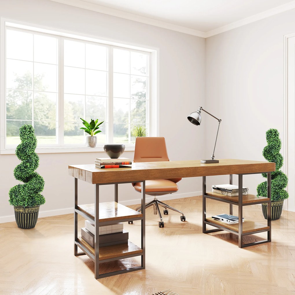 HOMCOM Spiralny Bukszpan, Zestaw 2 Sztuk Roślin Sztucznych, z Donicą, 90 cm Wysokości, Zielony