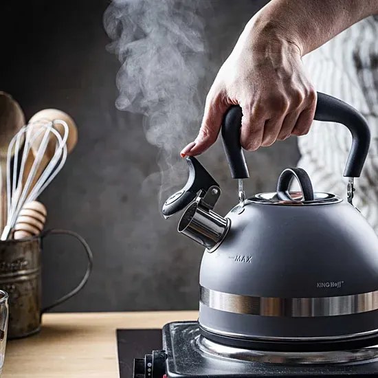 Szary tradycyjny czajnik z gwizdkiem na indukcję G2-K53