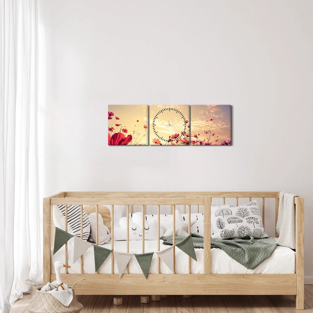 Obraz - Łąka z kwiatami (z zegarem) (90x30 cm)