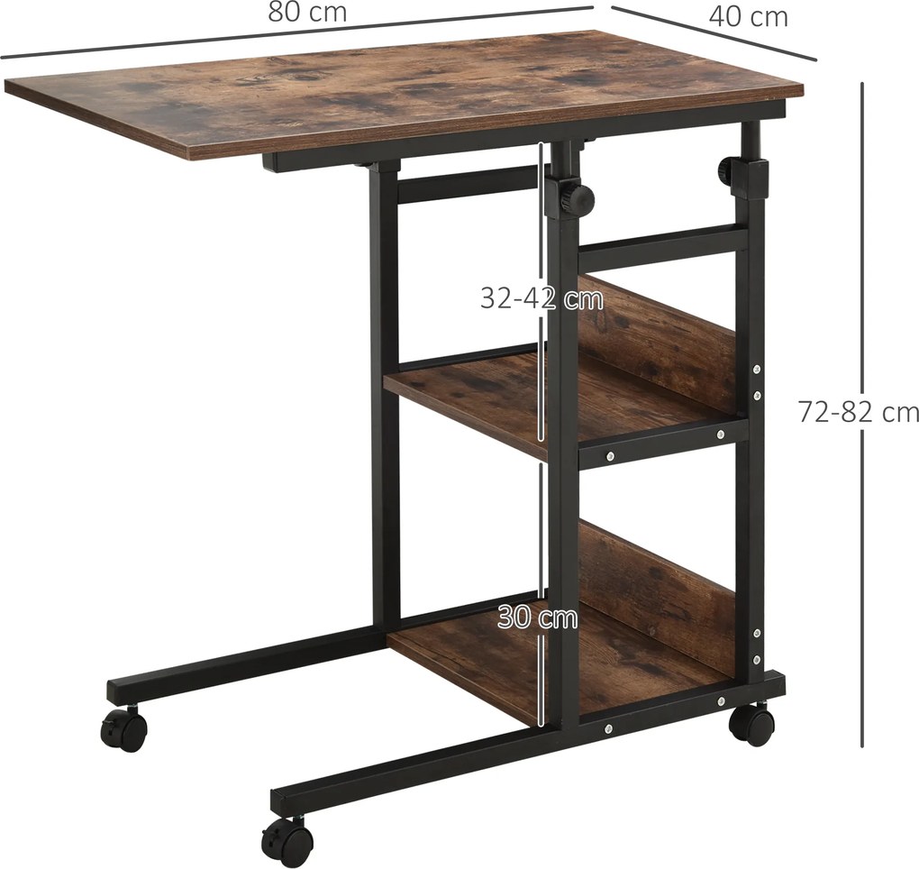 HOMCOM Stolik Kawowy na Kółkach z Regulacją Wysokości i Dodatkowymi Półkami Praktyczny Stolik Pomocniczy | Aosom PL