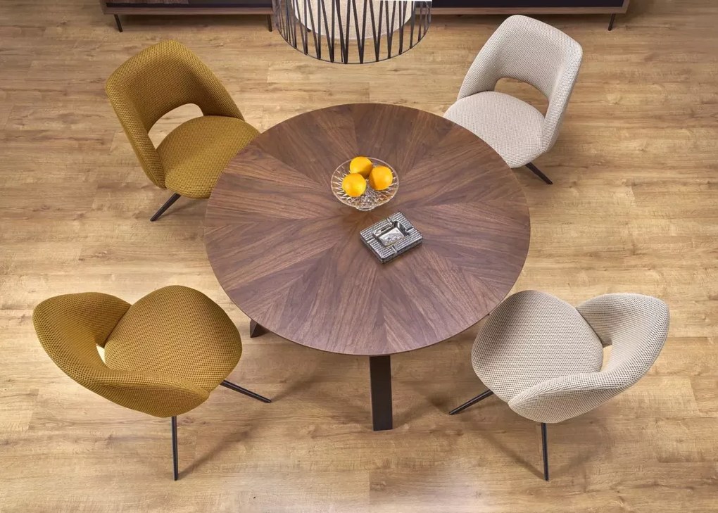Stół okrągły Kioto 120 cm orzech – loftowy, MDF okleina naturalna, czarne nogi stalowe