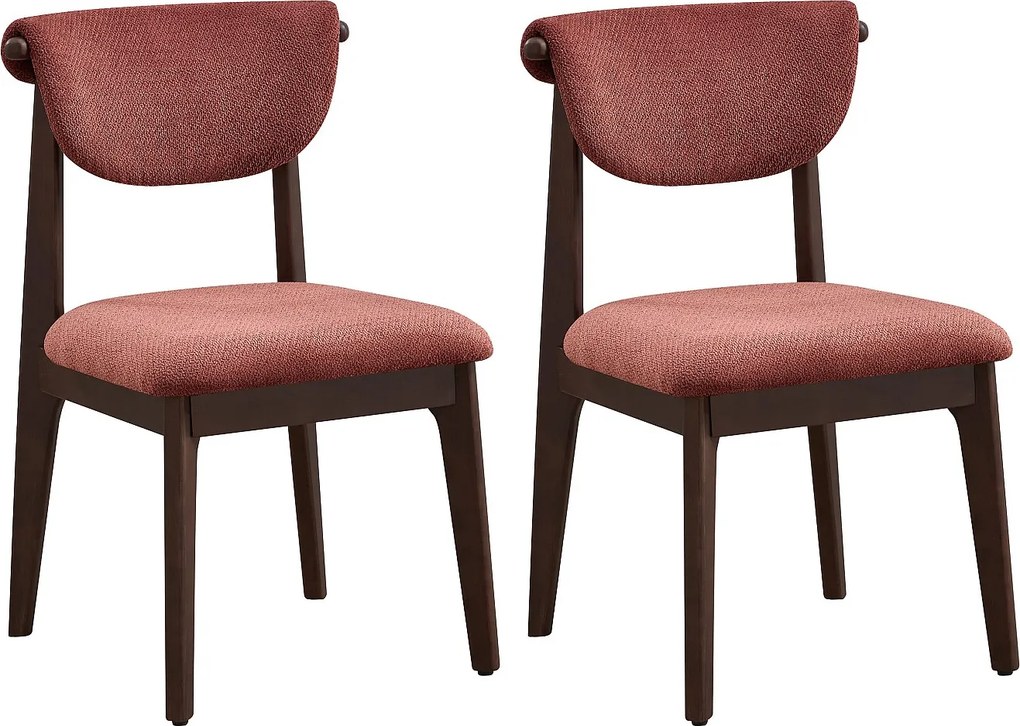 Zestaw 2 krzeseł z teksturowanej tkaniny i drewna kauczukowca - Brązowe - GABIEL