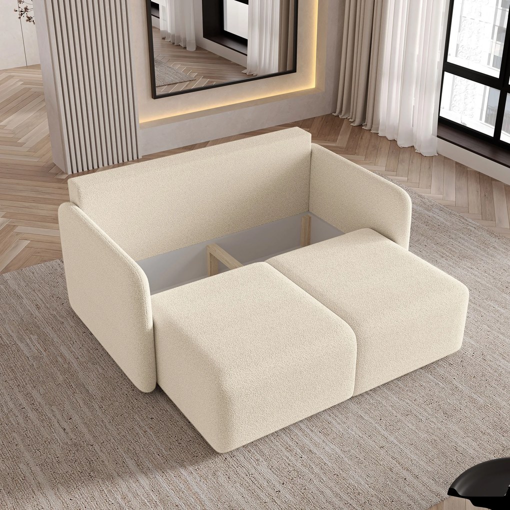 Masseno Sofa SUVI II z funkcją spania i pojemnikiem na pościel, Rozkładana sofa - Kremowy, QUELLE 02