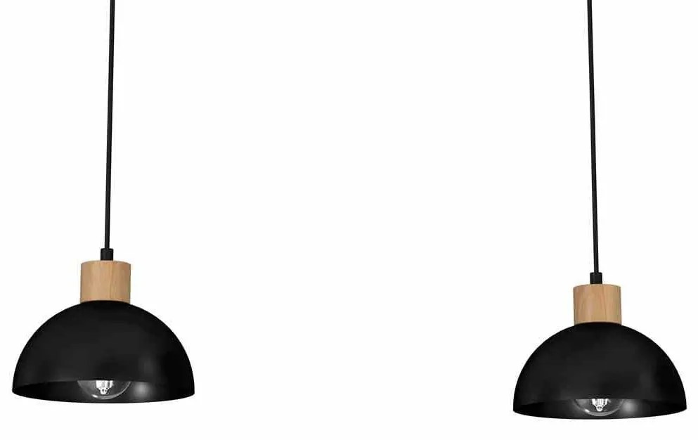 Lampa wisząca, czarna, podwójna, drewno, ERIK Black/Wood 2xE27