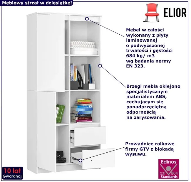 Biały regał biurowy z szufladami T5-M73