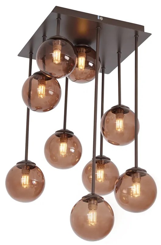Designerska lampa sufitowa brązowa z brązowym szkłem 9-punktowa - AthensDesignerski Oswietlenie wewnetrzne